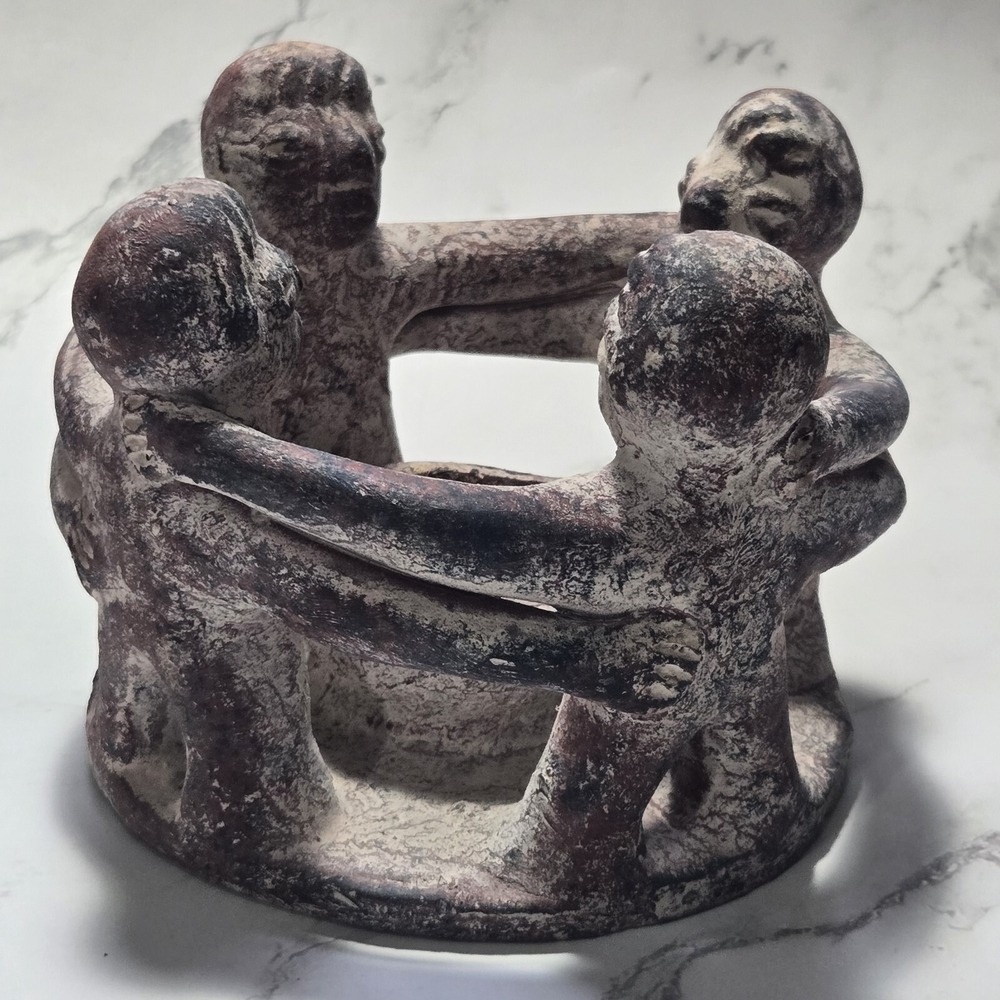 VINTAGE Circle Of Friends-4 Mayan/Aztec Terracotta Candle Holder Made In Mexico
